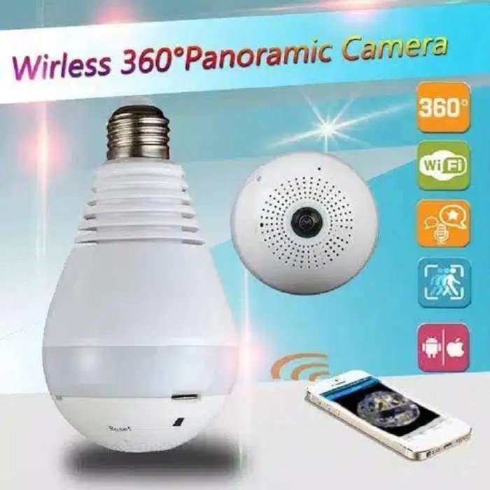 Kamera Wifi Bohlam V380 IP Cam 3D Panoramic VR-CAM VR-V9-B lampu bawah