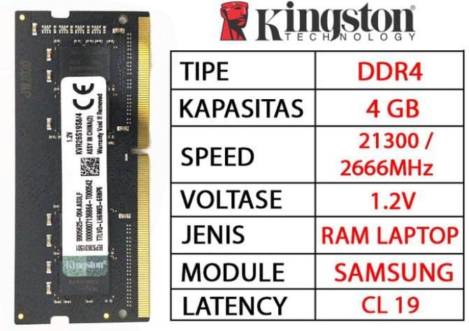 RAM LAPTOP KINGSTON DDR4 8GB 2666 MHz 21300 ORI GAMING RAM NB DDR4 8GB
