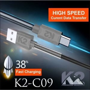 Kabel Data SPRING K2-C09 K2 PREMIUM QUALITY TYPE C 2.4A - Hitam