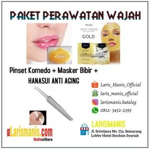 PAKET PERAWATAN WAJAH PINSET KOMEDO+MASKER BIBIR+HANASUI ANTI AGING