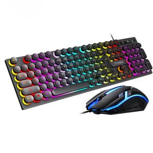 Paket Gaming Keyboard Mouse LED RGB Bulat Mechanical TF270 Punk