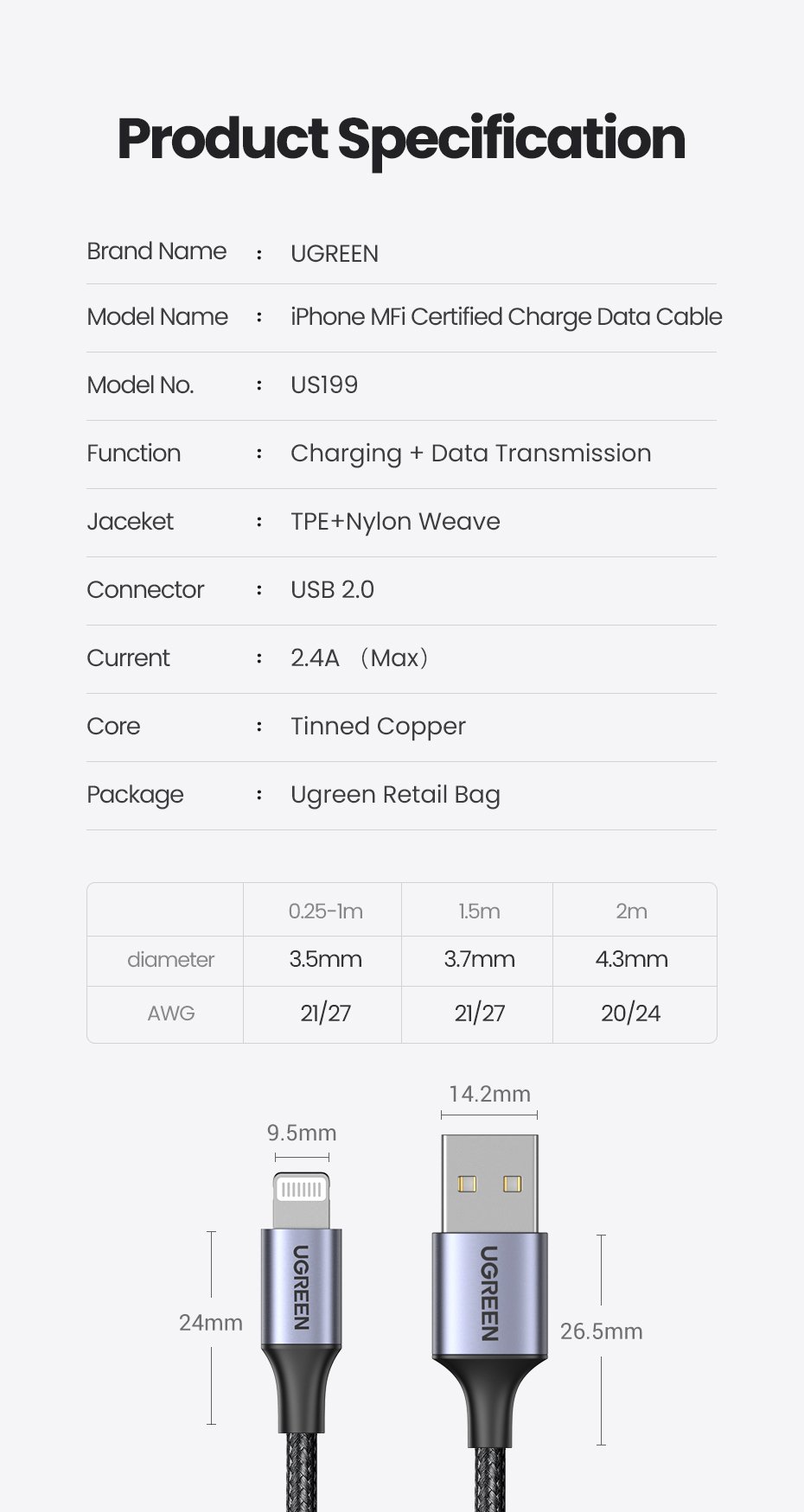 Ugreen 20730 Kabel Iphone / Kabel Lighting 2M (AD) 20730