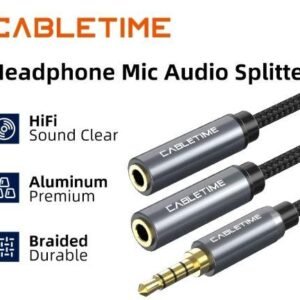 CABLETIME Kabel Aux TRRS 3.5mm to 2xTRS 3.5mm Female OMTP Braided