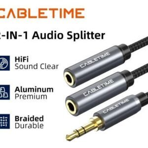 CABLETIME Kabel Aux TRS 3.5mm to 2xTRS 3.5mm Female Braided