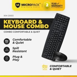 Micropack Keyboard Wired Mouse Combo Spill Resistant Black KM-2003