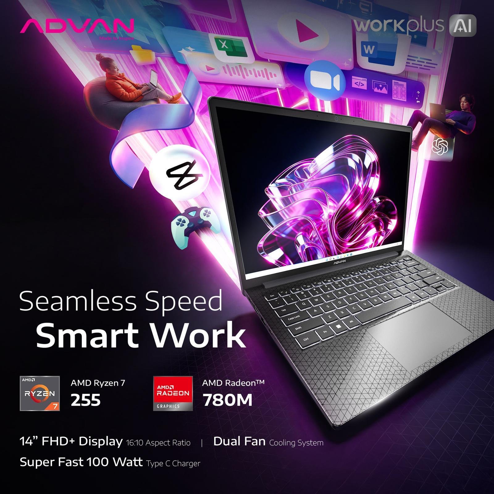 ADVAN WORKPLUS AI RYZEN 7 255 8GB DDR5 512GB W11 14"WUXGA IPS BLACK