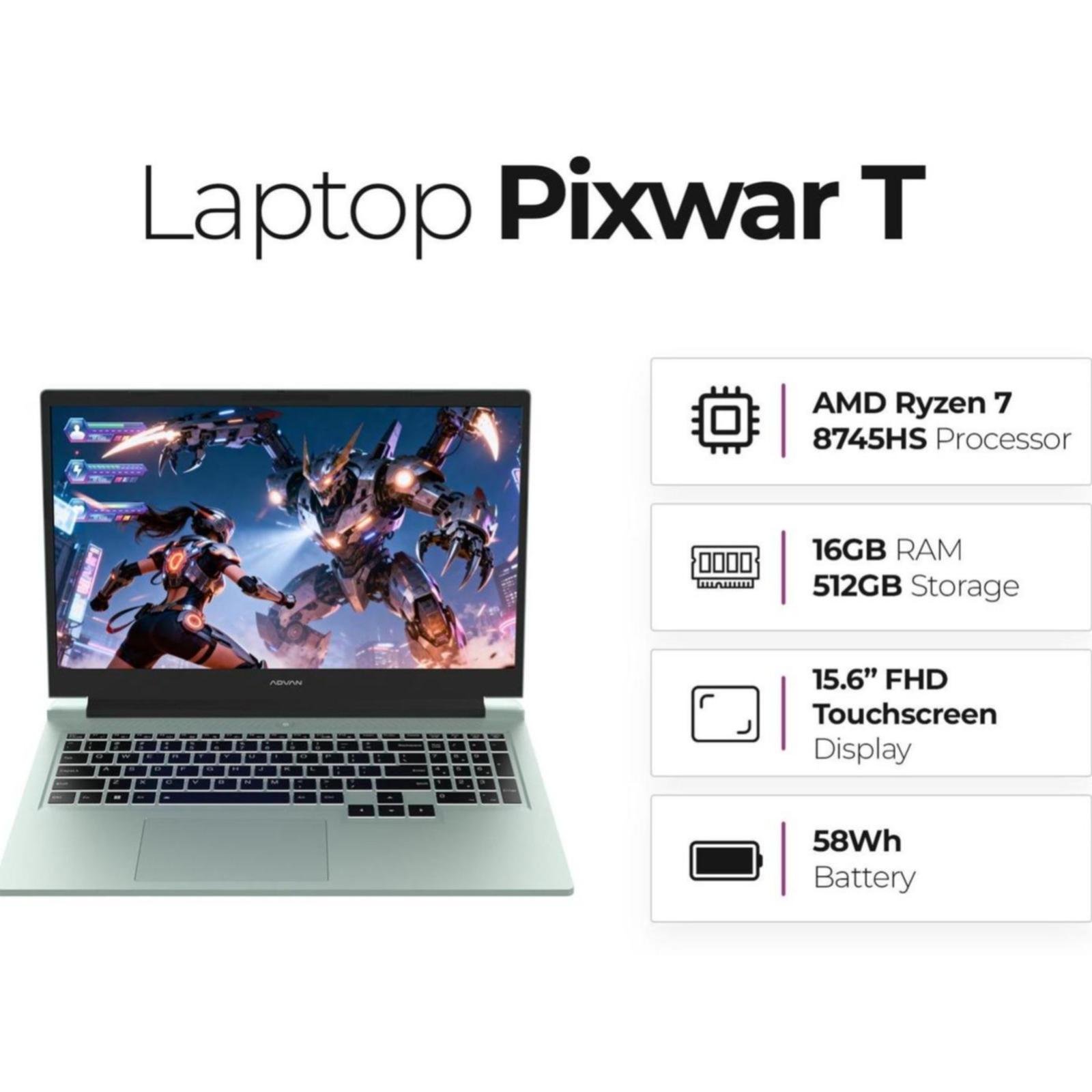 ADVAN PIXWAR T R7 8745HS 16GB DDR5 512GB W11 15.6"FHD IPS TOUCH CYAN