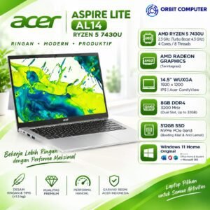 Laptop Acer Aspire Lite AL14 Ryzen 5 7430U 8GB 512GB W11 OHS